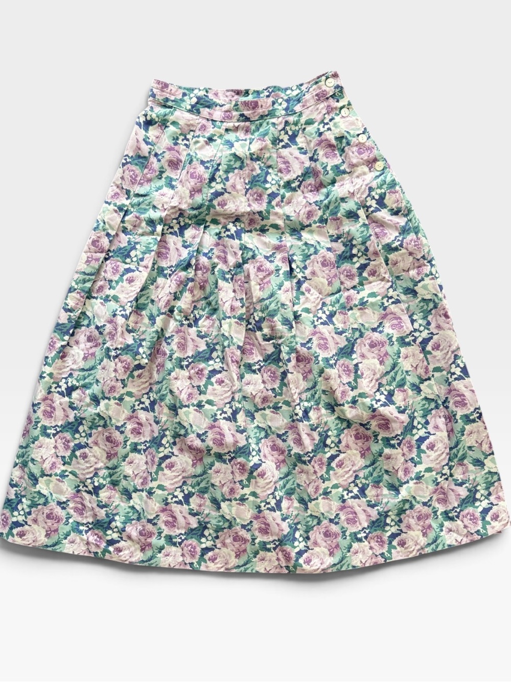 Vtg Laura Ashley Floral Box Pleat A-Line Midi Skirt Lavender Rose Small/Medium